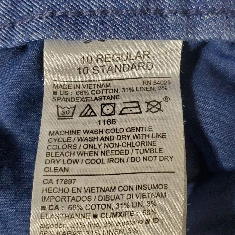Old Navy Pixie Pants Size 10 Blue Cotton Linen Mid Rise Ankle Stretch 2017